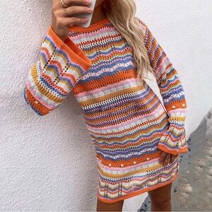 Colorful Knit Sweater Dress
